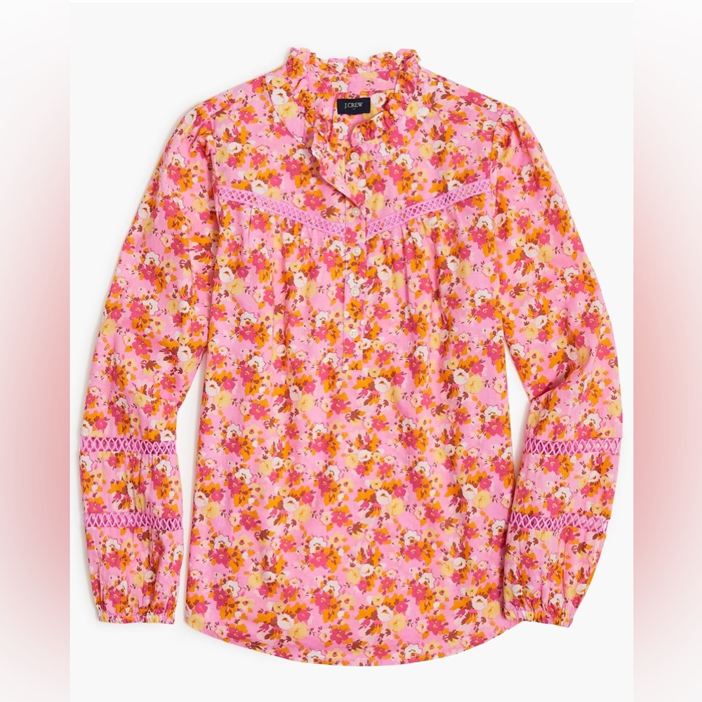 J. Crew Floral Ruffleneck Top